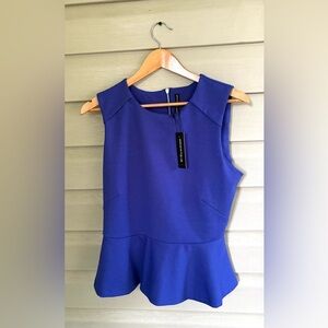 W118 by Walter Baker Mark Top Blue Indigo Peplum Sleeveless Zip-Up Back Sz M NWT